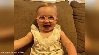 Baby's joyful reaction to first pair of glasses