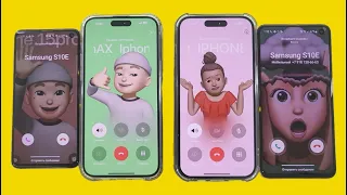 iPhone 15pro vs iPhone 16pro MAX incoming Call Two Samsung Galaxy S10E Coral/ Android 11 vs iOS 17.5