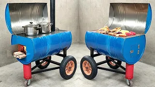 3-in-1 portable wood stove _ Idea made from an old iron drum