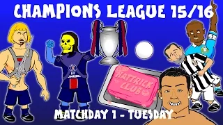 CHAMPIONS LEAGUE MATCH DAY 1 TUES(15/16 Ronaldo hat-trick, PSG 2-0 Malmo, Man CIty Juventus 1-2)