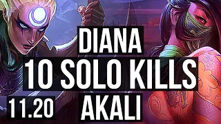 DIANA vs AKALI (MID) | 10 solo kills, 1.4M mastery, 600+ games, 16/4/5 | BR Master | v11.20