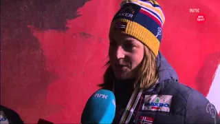 Therese Johaug and Astrid Uhrenholdt Jacobsen after skiathlon medal ceremony   VM Falun 2015