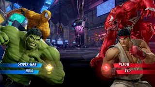 Spiderman & Hulk V's Venom & Ryu [Very Hard]AI Marvel vs capcom:infinite game