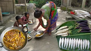 how SANTALI TRIBE mother cooking small fish recipe with FRESH VEGETABLE | small fish cooking recipe