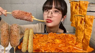 SUB)꾸덕쫀득 배떡 로제떡볶이에 중국당면/분모자 추가❤️ 치즈핫도그와 냠!! Spicy Cream Rose Tteokbikki & CHEESE HOTDOG ASMR MUKBANG