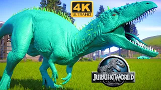 Green Carcharodontosaurus vs All Carnivores Dinosaurs Fighting Jurassic World Evolution T-Rex [4K]