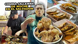 PROBANDO la COMIDA CALLEJERA de EL SALVADOR *tacos de birria* 😮‍💨