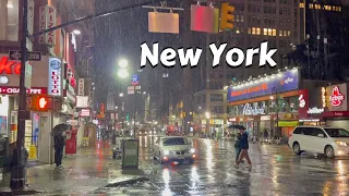 Relaxing Night Walk 5th Avenue NYC - Manhattan Rain Sounds For Sleeping ASMR 4k Video