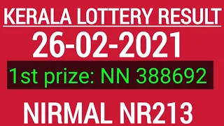 KERALA LOTTERY RESULT, NIRMAL NR213, 26-02-2021.