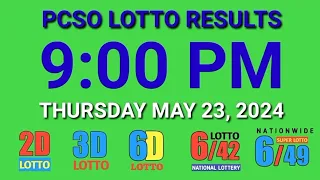 9pm Lotto Results Today May 23, 2024 Thursday ez2 swertres 2d 3d pcso