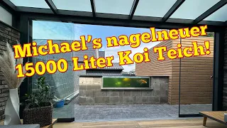 Michael’s frisch fertiggestellter und perfekt umgesetzter 15000 Liter Koi Teich!