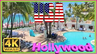 【4K】WALK HOLLYWOOD Beach walking tour Florida 2019 USA virtual hike 4k documentary DJI Osmo mobile 2