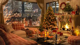 Night Christmas Living Room Ambience - Background Christmas Jazz Music | Relax, Sleep, Chill