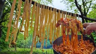 Best Fresh Pasta Bolognese from Scratch in the Forest | Relaxing Cooking with ASMR