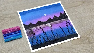 Moonlight Scenery Drawing | Easy Drawing with Oil Pastel | Moonlight Drawing