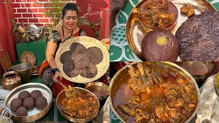 Pottela thalakaya Kalla Kura,Ragi sanghati mudda,Ragi rotta & bheja fry