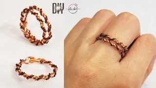 Making jewelry for beginners | Super simple twisted ring from copper wire 1025