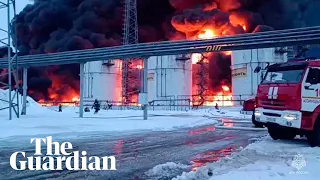 Russian oil depot catches fire after Ukrainian drone downed