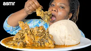 African food mukbang/ oatmeal fufu with egusi soup + chicken and goat meat with fish (ASMR eating )