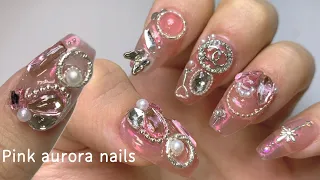 Pink Aurora Part Nail ✨ | Chanel nail | part nail | powder nail | extension nail | nail asmr