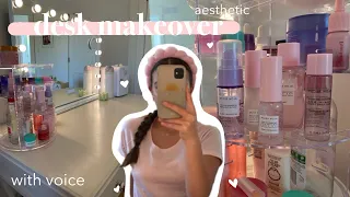 dream makeup and skincare vanity transformation 🌷 organizing, cleaning, setting up skincare, asmr