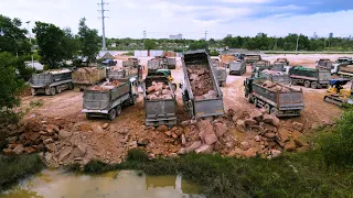 EP10| Wonderful Dump Trucks Process Landfilling Stone With Best Technique of Komatsu Dozers Pushing