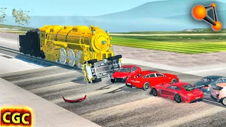 Steam Engine Train Vs Cars on railroad cross #11 BeamNG Drive