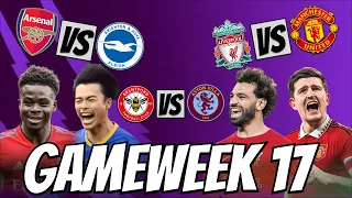 MY 2023/24 GAMEWEEK 17 PREMIER LEAGUE PREDICTIONS!!!