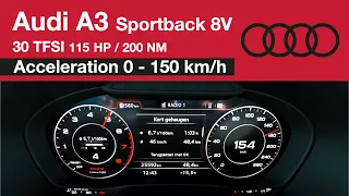 Audi A3 Sportback 30 TFSI Acceleration 0 - 150 km/h