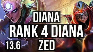 DIANA vs ZED (MID) | Rank 4 Diana, 1.8M mastery | TR Challenger | 13.6