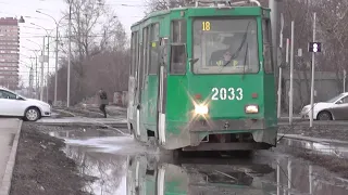 Trams and spring flood in Novosibirsk