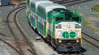 4K - Morning Passenger Train Rush Hour in the Downtown Toronto Rail Corridor