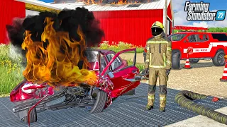 CAR CRASH TURNED FIREBALL! (FIRE RESCUE) | CAN WE MAKE BILLIONS? - FARMING SIMULATOR 22