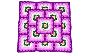 Como tejer el Cuadrado o muestra de colores N° 67 a crochet para colchas y cojines paso a paso