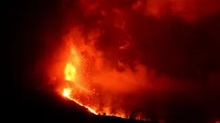 Lava fountain from the eruption at Cumbre Vieja volcano, La Palma, Canary Islands