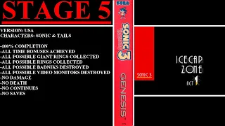 Sonic the Hedgehog 3 [USA] (Sega Genesis) - (Stage 5 - Icecap Zone | 100% Completion)