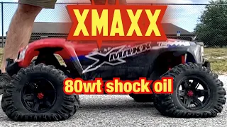 Xmaxx with 80wt shock oil test with lots of slomo