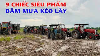 9 chiếc máy cày dầm mưa kéo lầy lúc trời sụp tối mọt đầy bứt cầu đẩy lên không nổi