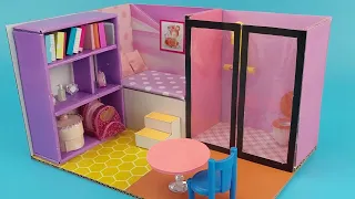 DIY Miniature Cardboard House with swimming pool Kitchen, bedroom, living room with a polymer clay