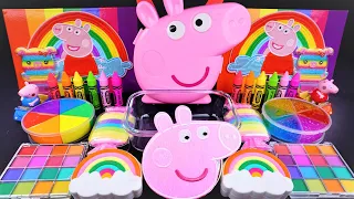 Peppa Pig Rainbow Slime Mixing Random Cute, shiny things into slime #asmr #slimevideos #슬라임