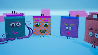 Numberblocks 110 to 119 are helping One get her Baloon. Numberblock 120 and its unusual properties.