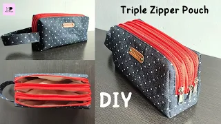 Triple Zipper Pouch Sewing Tutorial | DIY Triple Zipper Pouch