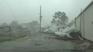 8-29-21 Lockport, LA - Hurricane Ida - Extreme Winds demolishes buildings - Roofs Flying - Airborne