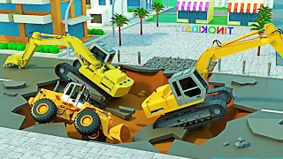 Excavator  Wheel Loader and Driller Truck for Kids | Waiting Shed Construction Accident cartoon kids