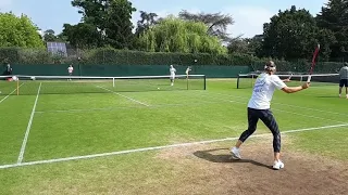 Elena Rybakina- Camila Osorio practicing at Wimbledon 2021.