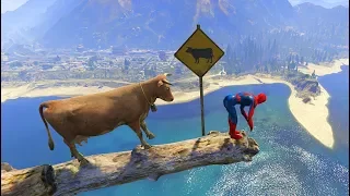 GTA 5 Funny Ragdolls SPIDERMAN Vs COW EPIC (Euphoria Physics, Ragdolls, Fails, Funny Moments)