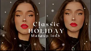 Classic Holiday Makeup Look | Gold Eyes and Red Lips