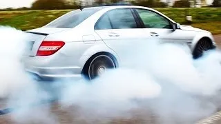 Mercedes C63 AMG Burnout Acceleration Tire SMOKE & 6,2l V8 Exhaust Sound W204 Wheel Spin Benz