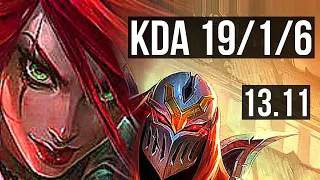 KATA vs ZED (MID) | 19/1/6, 3.1M mastery, Legendary, 7 solo kills, 1100+ games | KR Master | 13.11