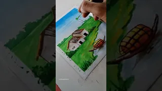 Poster Colors Village Scenery Drawing l Easy Scenery l  #shorts